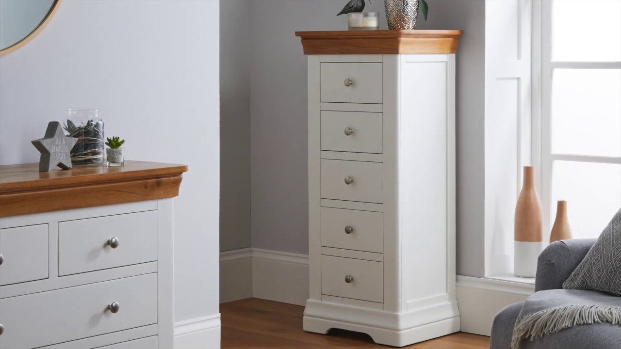 Farmhouse White Painted 5 Drawer Tallboy Chest of Drawers