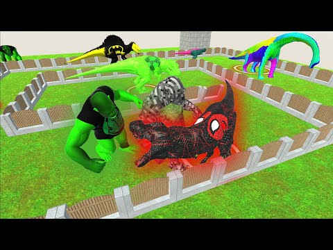 😤 2X HULK GORO VS SPIDER MAN T-REX DEATH RUN - ARBS Animal Revolt Battle Simulator