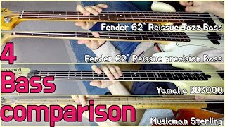 Video thumbnail for 4 Bass comparison (Fender jazz 62'r, precision 63'r, Yamaha bb3000, Musicman sterling) by 쟈횽