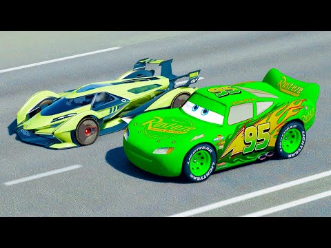Lightning McQueen Green Edition vs Lamborghini V12 Vision GT - Drag Race 20 KM