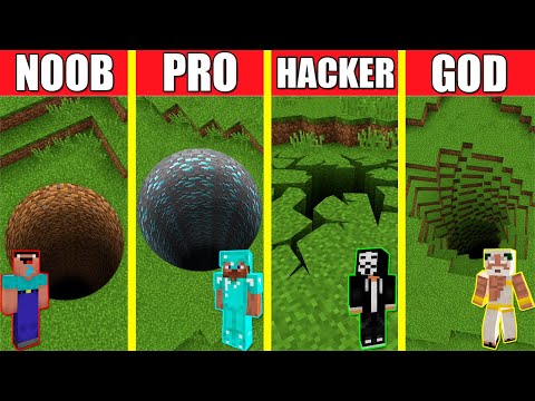 Minecraft Battle: TUNNEL HOUSE BUILD CHALLENGE - NOOB vs PRO vs HACKER vs GOD / Animation PIT HOLE
