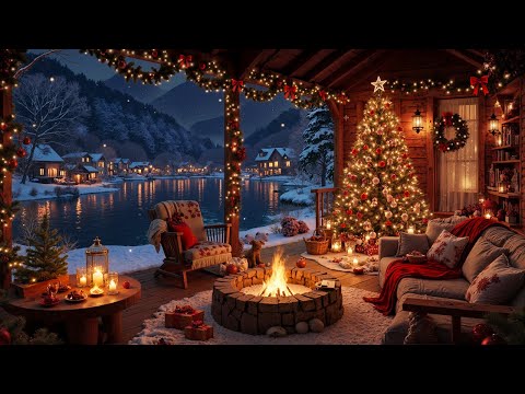 Peaceful Christmas Ambience 🎅 Cozy Winter Cabin with Christmas Jazz & Warm Fireplace Crackle Sounds