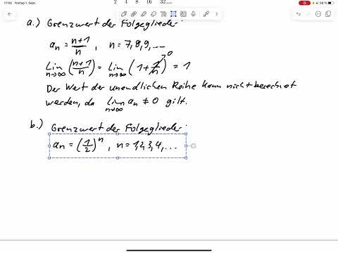 A2 – Konvergenz Reihe und Wert der unendlichen Reihe (Klausur SoSe 2023)
