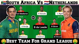 SA vs NED Dream11 Prediction, South Africa vs Netherlands Dream11,NED vs SA Dream11 Team Today Match