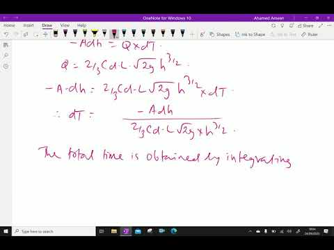 Fluid mechanics : - (Time required to emptying a reservoir by rectangular notch or weir) - 122.
