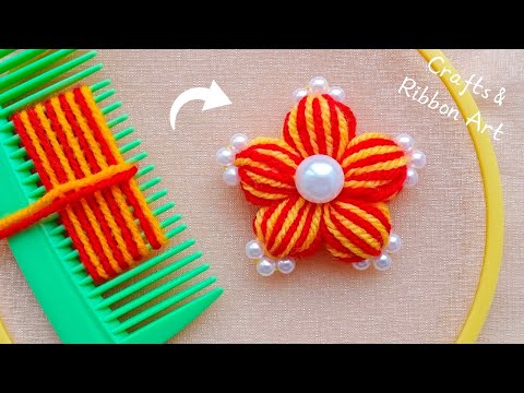 It's so Beautiful 💖🌟 Super Easy Woolen Flower Craft Idea with Hair Comb - Hand Embroidery Flowers