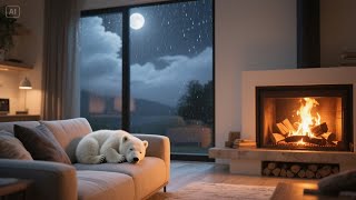 Deep Sleep by the Fireplace with Polar Bear | Cozy Ambience, Rain &amp; Piano for Inner Healing