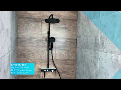 kielle Oudee - Duschset mit Thermostat, 26 cm, 3 Strahlarten, Weiß/Schwarz 20602004