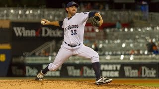 Zack Weiss pitching for the Pensacola Blue Wahoos