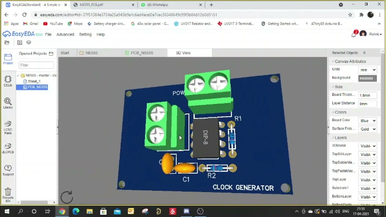 DRC(Design Rule Check), 2D image , 3D model also essentials for PCB etching using EasyEDA