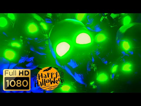 HALLOWEEN SKULL PARTY BACKGROUND - Dancing skulls. Ghost.  Halloween Loop Video (No Sounds)