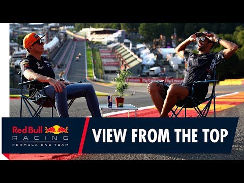 The view from the top! Daniel Ricciardo and Max Verstappen at the Belgian Grand Prix