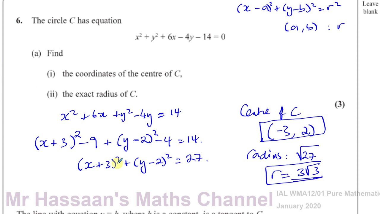 Watch video WMA12/01 Edexcel IAL P2 JAN 2020 Q6 Equation of Circles, Circle Geometry Now WMA12/01 Edexcel IAL P2 JAN 2020 Q6 Equation of Circles, Circle Geometry