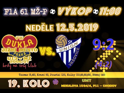 ⚡ FLASH-BACK 📺 19.kolo ⚽ FK DUKLA Jižní Město U13 @ Sk Union Vršovice ◙ 12.5.2019 ᴴᴰ