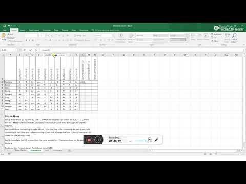 Teachers mark book   homework page  using COUNTIF to count commandations for a+