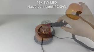 LED maják, 12-24V, 16x5W LED oranžový, magnet, ECE R65