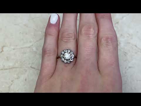0.82ct Center Old Mine Cut Diamond Floral Gold and Silver Engagement Ring - Leiria Ring - Hand Video