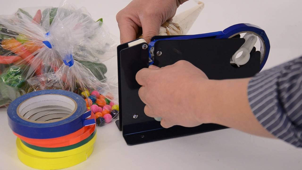 Video thumbnail for Poly Bag Sealer with Cutter for Tapes upto 15/32″ (12 mm) on 3″ Core, Stainless Steel – Black