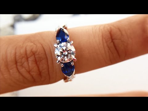 GIA Certified 0.81 carat Diamond & Pear Shape Blue Sapphire Three Strand Twisted Engagement Ring