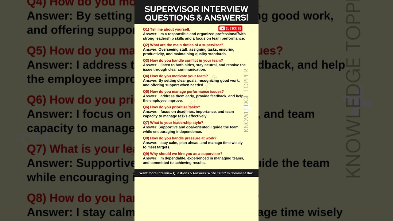Supervisor Interview Questions and Answers