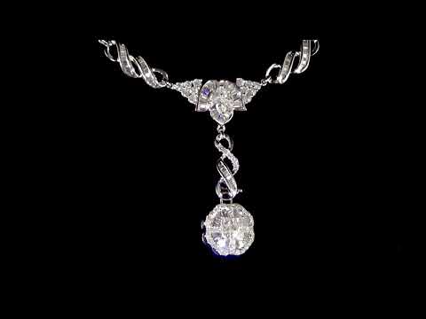 18k White Gold 2.9ct (TDW) Cluster Diamond Flower Drop Necklace