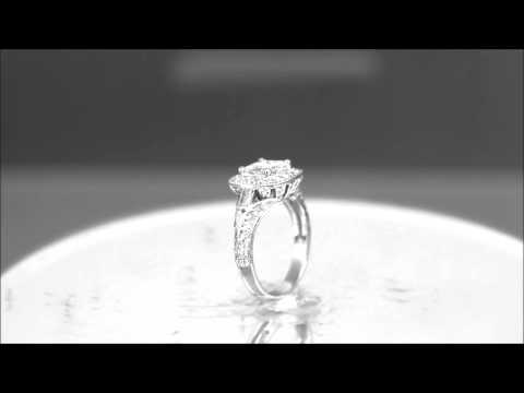 14k White Gold Princess Cut Diamond Engagement Ring Deco - ASW -  772N