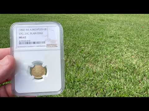 1872-50 A Bechtler 27G, 21C, Plain Edge NGC MS62 G$1 Featured Rare Coin Video