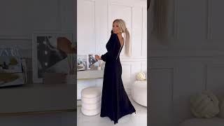 Černé brokátové dlouhé společenské šaty "Nela" s dlouhými rukávy  