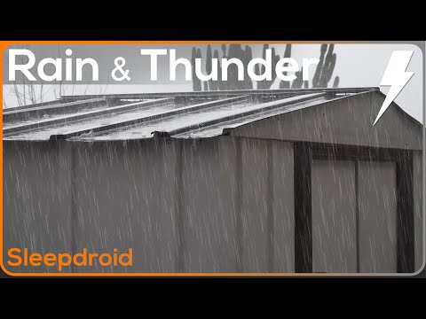 ►4k Video. 2 hours of Heavy Rain and Thunder on a metal roof storage shed. Rain on a TIn Roof