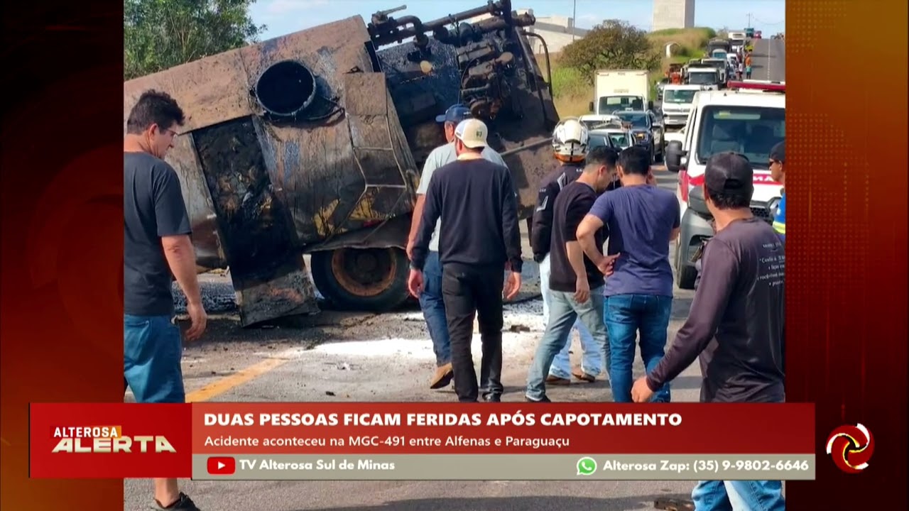 Caminhão com piche capota e deixa duas pessoas feridas na MGC-491