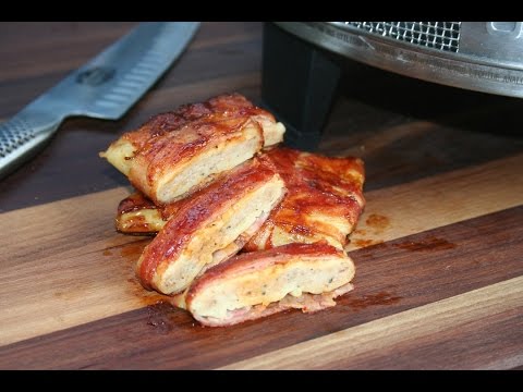 Bacon umwickelte Maultaschen vom Grill