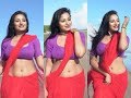 Actress Hot Red Saree Photoshoot Actress Hot Saree Navel Showing Sence Hot Lowneck Blouse Sence