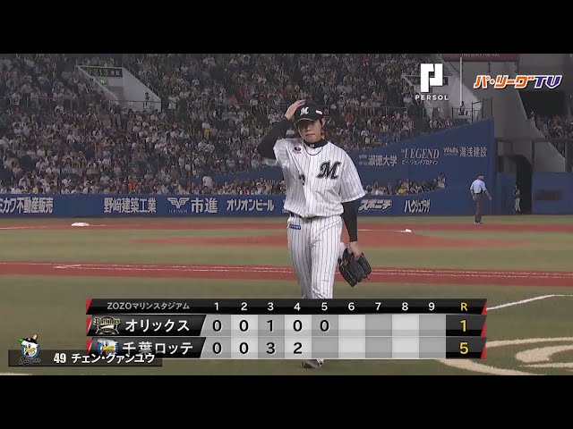 マリーンズ・チェン 5回68球を投げて5安打1失点  粘りの投球!!
