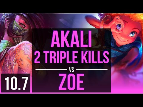 AKALI vs ZOE (MID) | 2 Triple Kills, KDA 24/3/10, 2 early solo kills | KR Grandmaster | v10.7