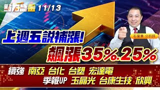 上週五說補漲!飆漲35%&25%續強 #南亞 #台化 #台塑 宏達電季報UP #玉晶光 #台康生技 #欣興《點石盛金》石富景
