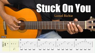 Stuck on You - Lionel Richie - Fingerstyle Guitar Tutorial + TAB &amp; Lyrics