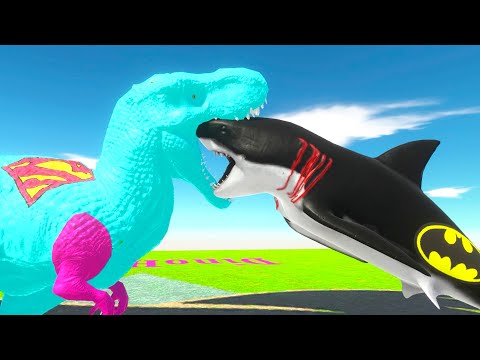 BATMAN SHARK vs AQUA SUPERMAN T-REX DEATH RUN  - Animal Revolt Battle Simulator
