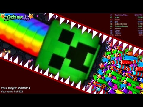 Slither.io A.I RAINBOW CREEPER vs TINY Pro Snakes - Epic Skin Slitherio Vip Gameplay - World Record