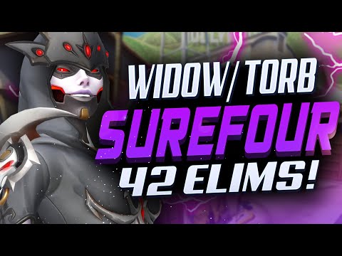 Surefour DPS Main - Widow and Torbjorn Gameplay! 42 elims! [ Overwatch Season 28 Top 500 ]