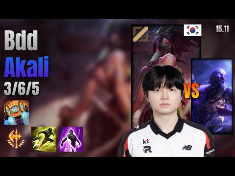 Bdd Mid Akali vs Ryze lol KR solo rank Full Game 15.11 | 비디디 아칼리 vs 라이즈