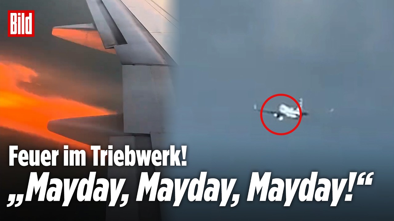 HORROR ÜBER DEN WOLKEN: Flammen schlagen plötzlich aus dem Flugzeug-Triebwerk