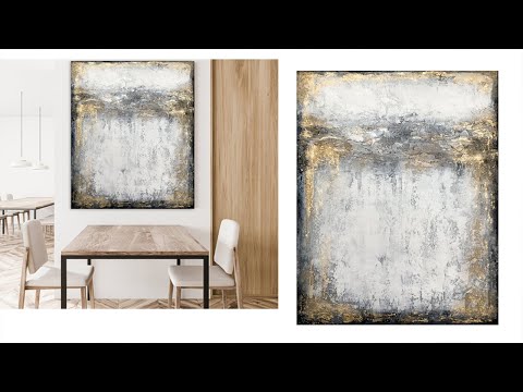 Painting using rubber roller, Modern abstract art, Gold metallic, Acrylic texture painting,