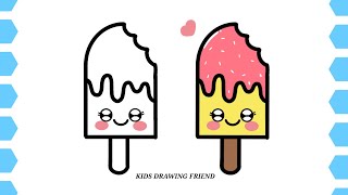 How to Draw Easy Cute Popsicle Step by Step Drawing and Coloring for Kids and Toddler