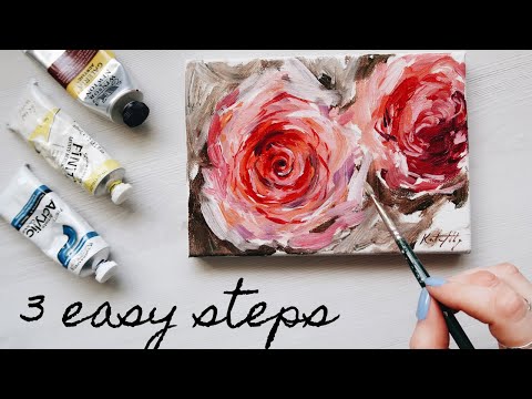 How to Paint a Rose in Acrylics 🌹3 Easy Steps