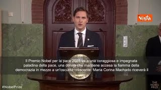 Ex deputata Venezuela Maria Corina Machado vince il Premio Nobel per la Pace