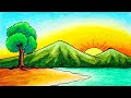 How To Draw Sunrise Scenery With Oil Pastel and Pencil Color | Drawing Sunrise Scenery