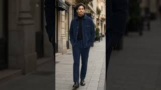 Mens Corduroy Shirt and Pants Walking Suit in Winter Cotton Fabric Casual in Color Navy leisure Style video