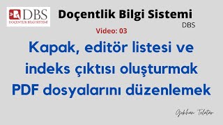 DBS için kapak, editör listesi ve indeks belgesi oluşturmak. Bir de bo