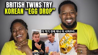 🇰🇷🇬🇧 American Couple Reacts "British Twins try Korean “Egg Drop”: The Best Sandwich You’ll Ever Eat"