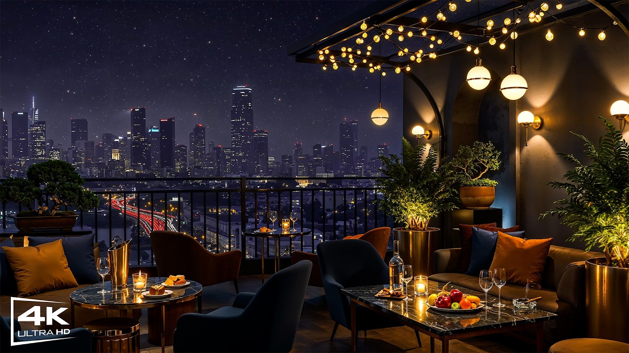 [4K] New York Rooftop Jazz Lounge 🍷 Relaxing Jazz Bar Classics for Studying, Working, Sleeping